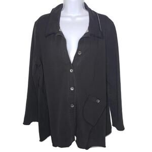 Focus Casual Life Womens Sz L Charcoal Lagenlook Jacket Metal Button Detail(1811